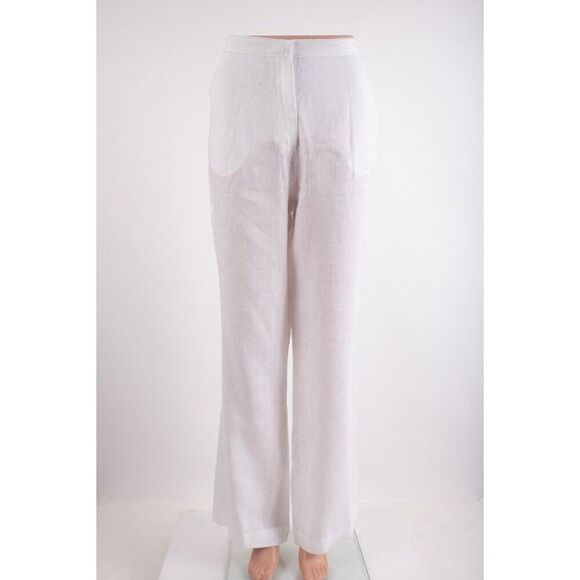 Zara Womens Linen Pants Trousers L White Wide Leg semi sheer 8292/707 NWT - Picture 1 of 6